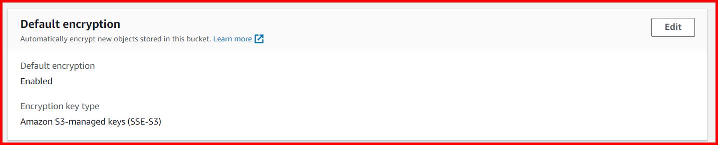 Picture showing the encryption enabled on S3 bucket